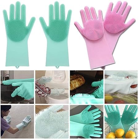 Silicon Hand Gloves for Kitchen Dishwashing, Pet Grooming and car wash