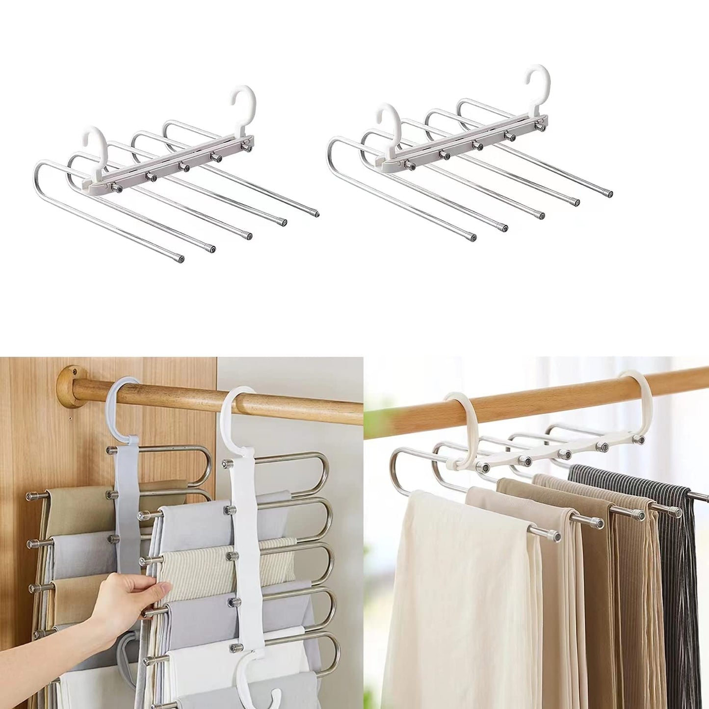 5 in 1 Pant rack shelves plastic metal magic hangers