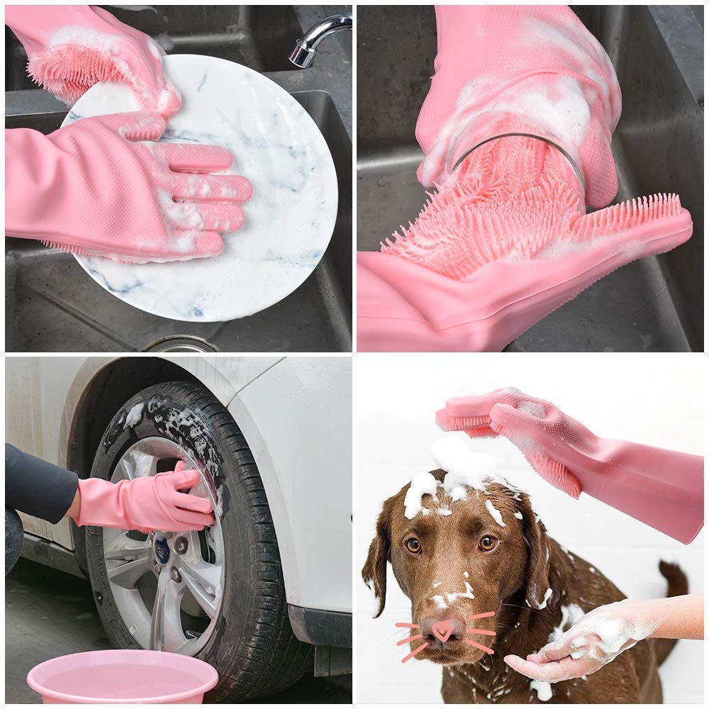 Silicon Hand Gloves for Kitchen Dishwashing, Pet Grooming and car wash