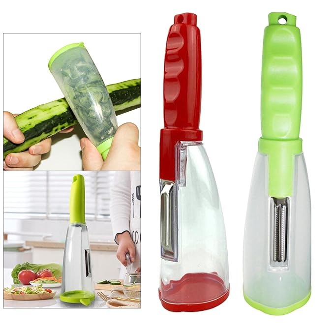 Peeler with container Stainless steel blade, Both fruits and vegetables