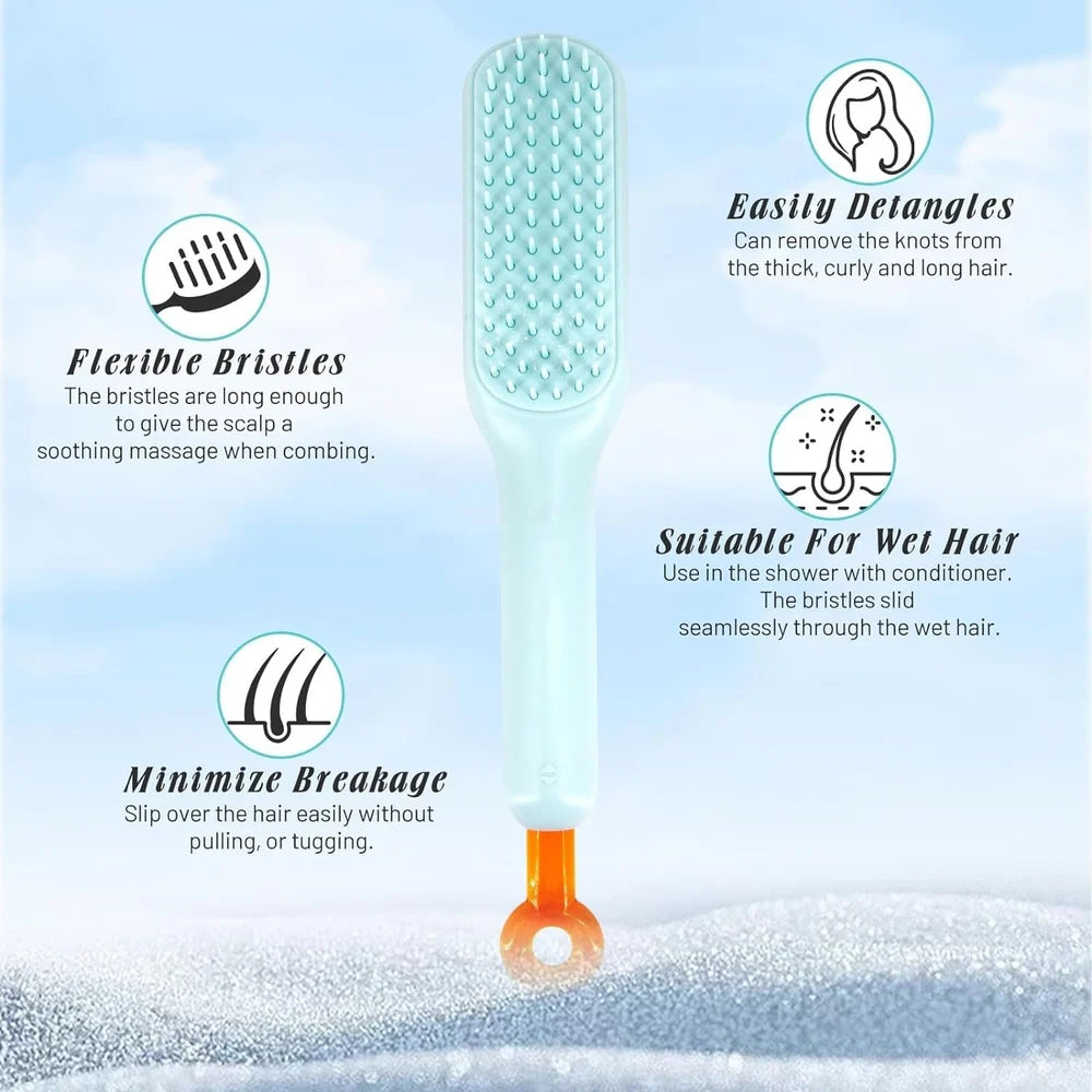 Self-Cleaning Anti-Static Massage Comb | Easy Self Cleaning Hairbrush